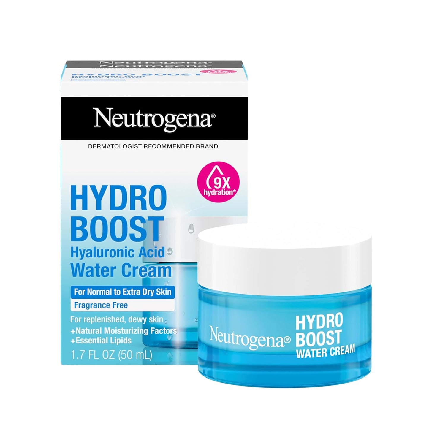 Neutrogena Hydro Boost Skincare Set, Hydro Boost Water Cream Face Moisturizer for 72-Hour Hydration, 1.7 Fl Oz, & Hydro Boost Hydrating Gel Facial Cleanser Trial Size, 0.5 Fl Oz, 2 Pack, Clear
