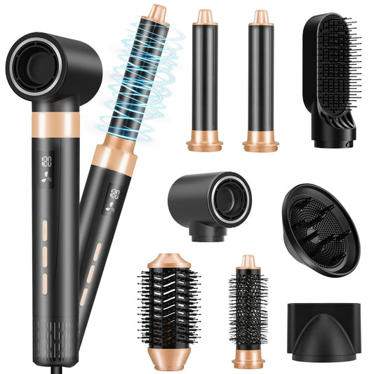 JAMIEWIN 8 in 1 Hair Dryer Brush Set, Detachable Hot Air Wrap Hair Styler with 110,000 RPM High-Speed, Fast Drying - NO Heat Damage Blow Dryer Brush for Curling, Volumizing, and Straightening