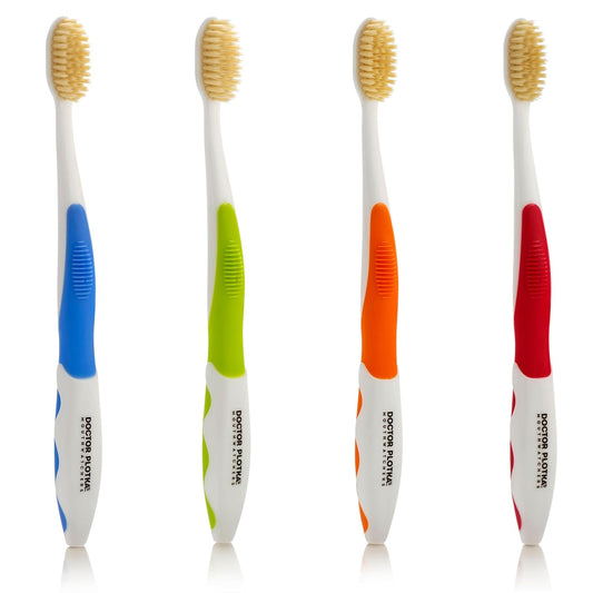 MOUTHWATCHERS Dr Plotkas Soft Bristle Flossing Toothbrush Manual Soft Toothbrush for Adults, Ultra Clean, Good for Sensitive Teeth and Gums, Variety 4 Pack, Colors May Vary