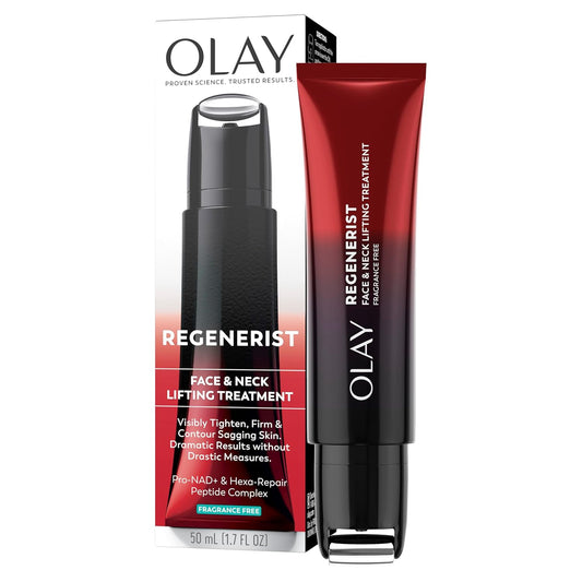 Olay Regenerist Neck and Face Roller, Neck Cream for Tightening and Firming, Anti-Aging Moisturizer for Women, Anti-Wrinkle Serum, Face Lift Cream, Cooling, Fragrance-Free, Hexa-Repair & NAD+, 1.7oz
