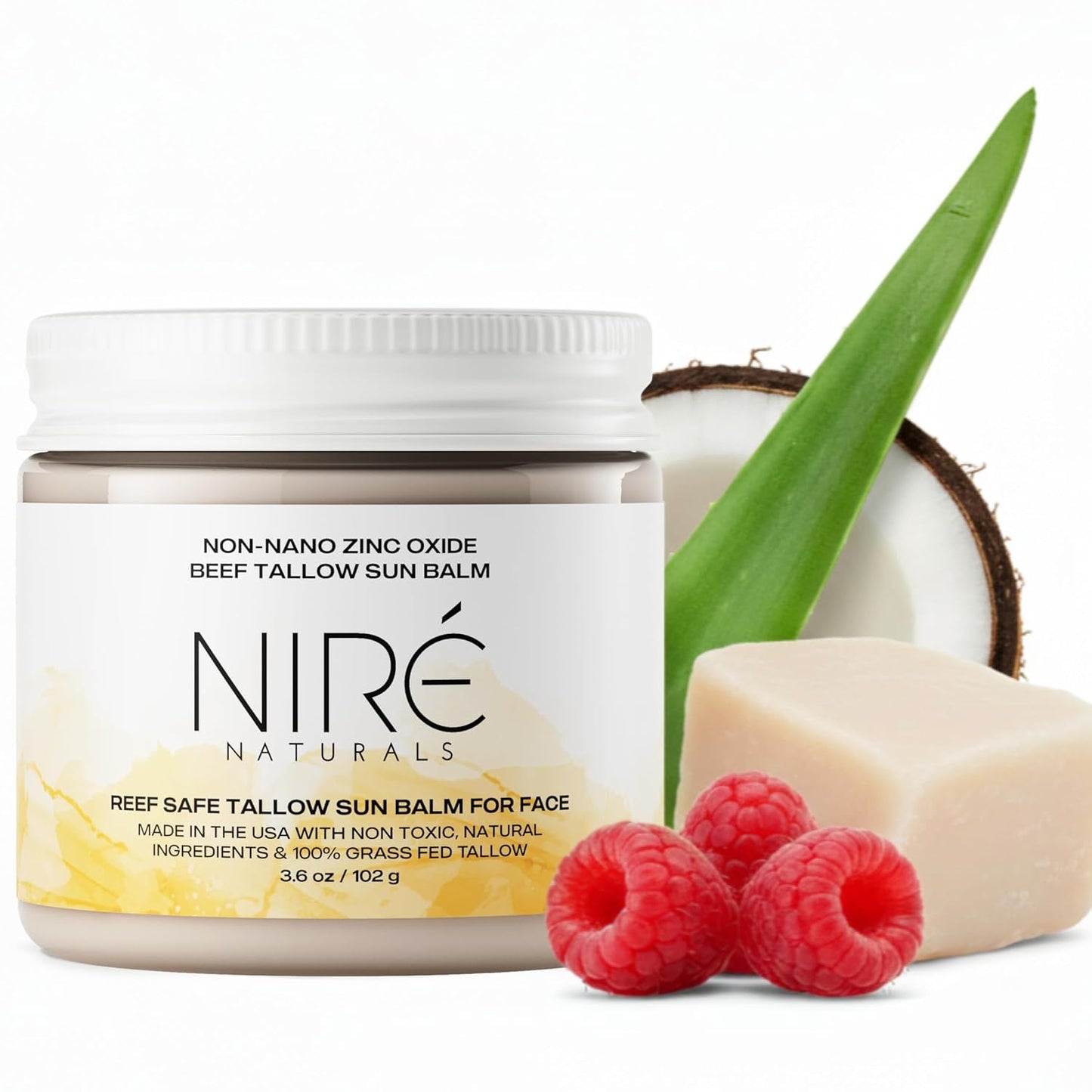 Tinted Beef Tallow Sun Balm - Reef Safe Mineral Formula with Non-Nano Zinc Oxide. Non-Toxic, Fragrance-Free, Organic Tallow Sunblock for Face & Body, Non-Greasy & Chemical-Free