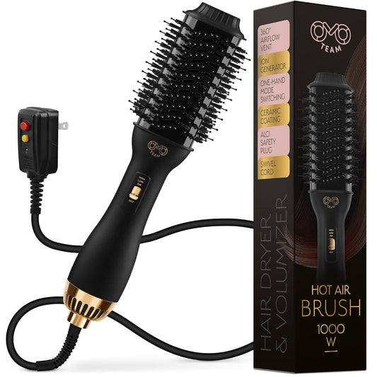 Professional Blowout Hair Dryer Brush, Black Gold Dryer and Volumizer, Hot Air Brush for Women, 60MM Oval Shape