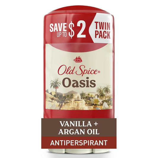 Old Spice Dry Feel Antiperspirant Deodorant for Men, 24/7 Freshness, 24/7 Sweat & Odor Protection, Gentle on Skin with Skin Conditioners, Oasis with Vanilla + Argan Oil Scent, 2.6 oz (Pack of 2)