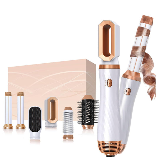 6 in 1 Hair Dryer Brush Set, Blow Dryer Brush Upgrade Detachable Air Styler Wrap Air Curler, Curly Twist Hot Curling Iron, Negative Ion Blow Dryer Hot Styler, Travel Hair Styling Tool