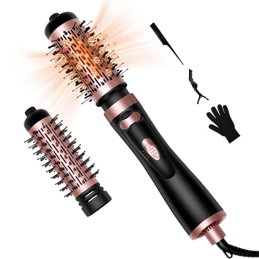 Hair Dryer Brush, 3-in-1 Rotating Round Hot Air Spin Brush Set with 2 Brushes (2" & 1.5"), Negative Ionic Blow Volumizer, 2 Detachable Auto-Rotating Curling Brush, Blow Dryer Brush,Dry as You Style