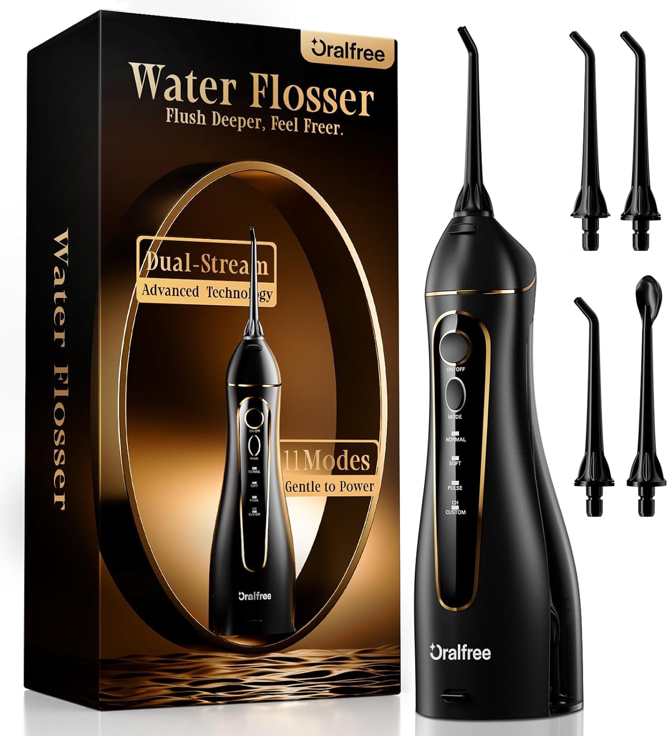 Oralfree Water Flosser Teeth Pick - Dental Cordless Portable Floss Picks Rechargeable Travel Pik Irrigation Cleaner IPX7 Waterproof Oral Irrigator Electric Flossing Machine for Home Teeth Cleaning