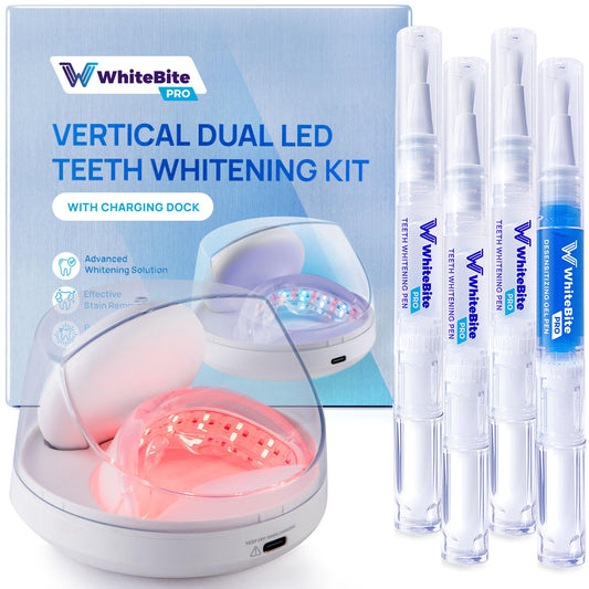 Whitebite Pro Vertical Dual LED Teeth Whitening Kit with Charging Dock – Professional at-Home Dental Whitening Machine with Pens, Tooth Stain Remover for Sensitive Teeth, Travel-Friendly Oral Hygiene