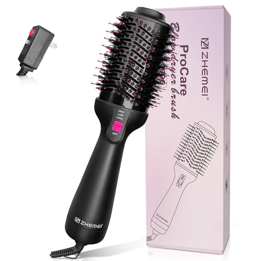 1300W Hair Dryer Brush,4 in 1 Blow Dryer Brush Anti-frizz Ceramic Titanium Barrel with ALCI Safety Plug Professional Salon Hot Air Brush for All Hair Types (Black)