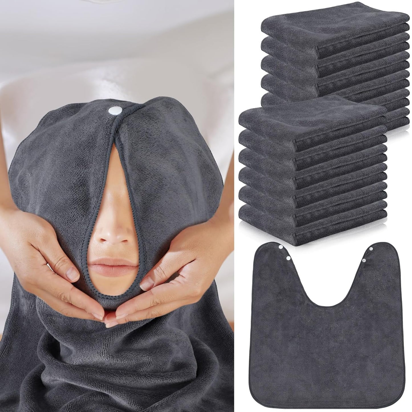 VitalCozy 12 Pieces Facial Towels Split Design Soft Esthetician Towels Removing Spa Microfiber Face Cloth for Home Salon Facial Steam Massage and Cleansing(Dark Gray)