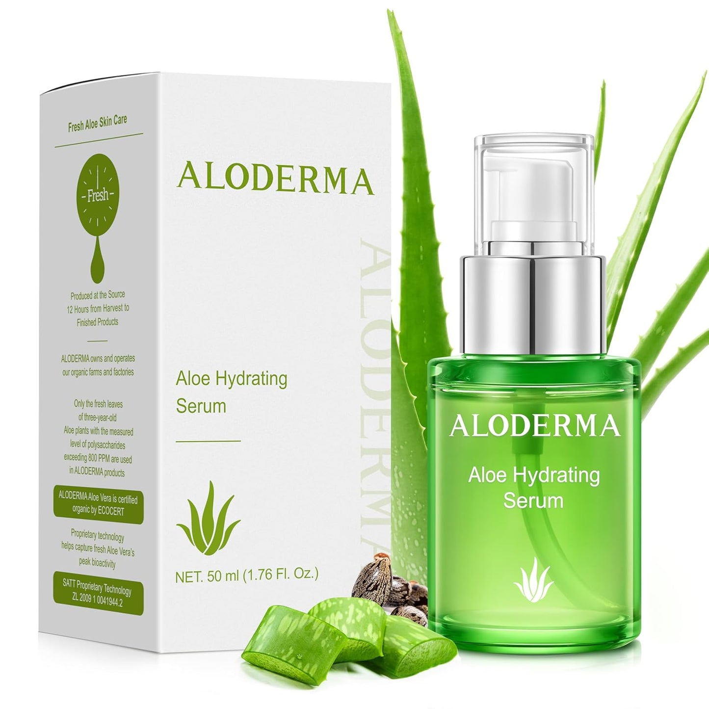 Aloderma Hydrating Aloe Face Serum Made with 65% Organic Aloe Vera - Deep Moisturizing Lightweight Aloe Vera Facial Serum with Hyaluronic Acid for Flawless Skin - Nourishing Serum for Face - 1.7oz