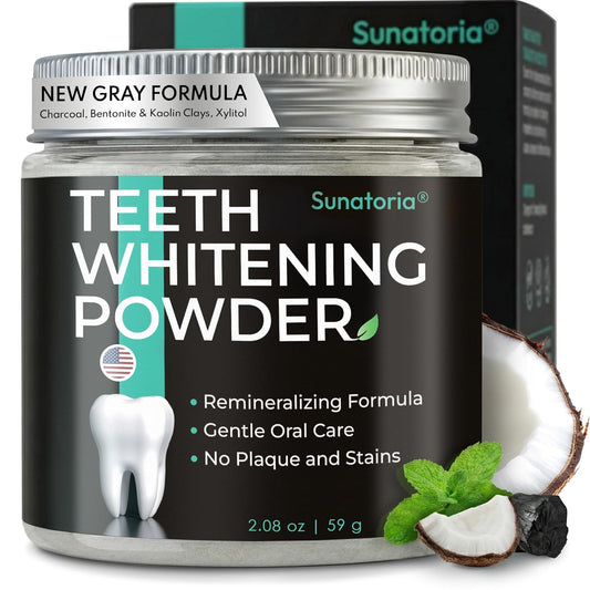 Teeth Whitening Powder - Remineralizing Tooth Powder with Nano Hydroxyapatite, Charcoal + Bentonite & Kaolin Clays - Gentle Tooth Polish for Sensitive Teeth, Fluoride-Free, Mint, 2 oz