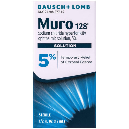 Muro 128 Solution, Temporary Relief of Corneal Edema, Eye Care, Sodium Chloride Hypertonicity Ophthalmic Solution 5%, 0.5 Fl. Oz