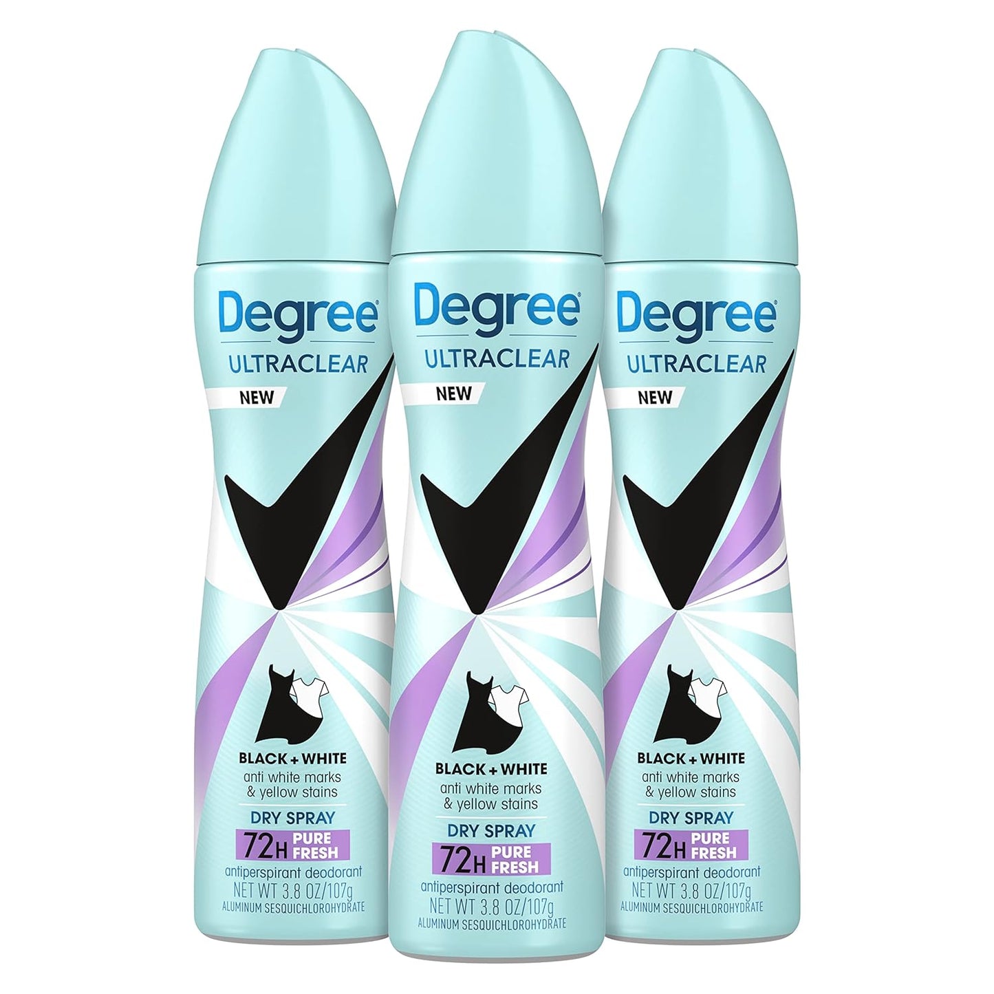 Degree Antiperspirant Dry Spray Pure Fresh 3 Count Anti White Marks and Yellow Stains Deodorant for Women 3.8 oz(Pack of 3)