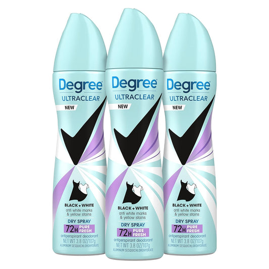 Degree Antiperspirant Dry Spray Pure Fresh 3 Count Anti White Marks and Yellow Stains Deodorant for Women 3.8 oz(Pack of 3)