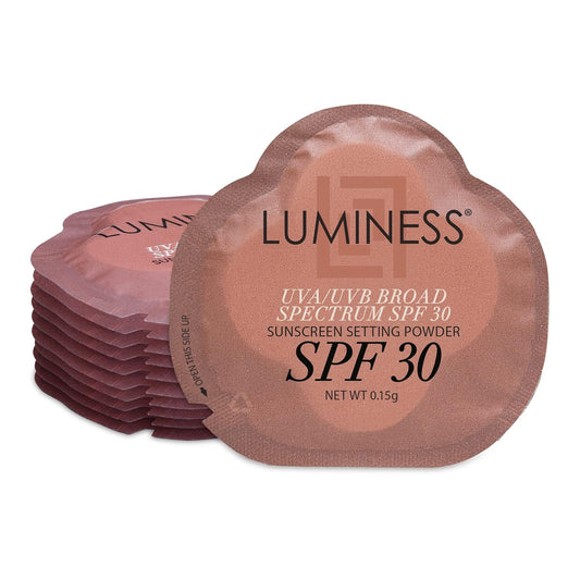 LUMINESS Sunscreen Setting Powder Packets, SPF 30, 18 Pack - UVA/UVB Broad Spectrum Protection - Non-Greasy & Non-Irritating for All Skin Types - Travel-Friendly Single-Use & Portable Packets