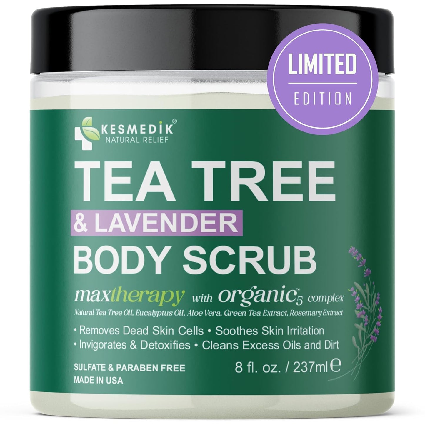 Pure Tea Tree Oil Body & Foot Scrub, Himalayan Salt Exfoliating Scrub with Stem Cells & Shea Butter, Antifungal Defense, Acne Support, Itchy Skin Relief, Removes Dead Skin & Rough Patches