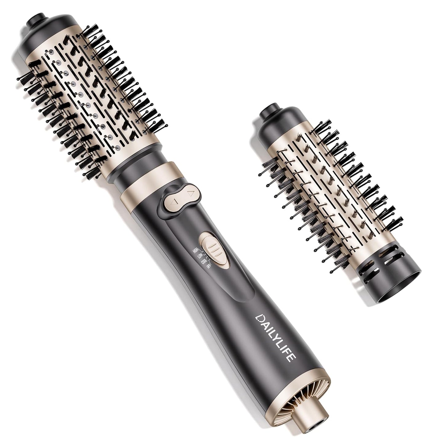 DAILYLIFE Rotating Hair Dryer Brush, Hot Air Brush, Spinning Blow Dryer Brush with 2 Brushes (1.5" & 2"), Ionic Generator