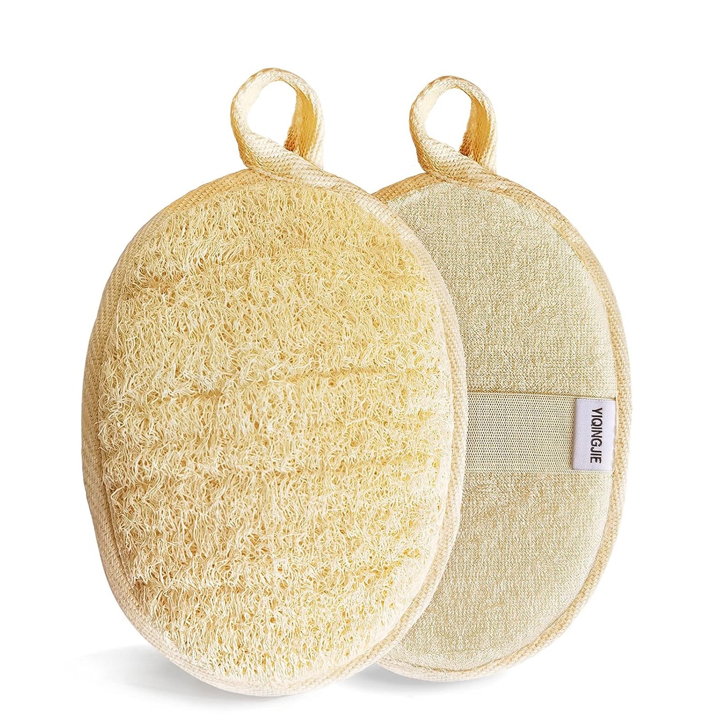 YIQINGJIE Natural Loofah Sponge Exfoliating Body Scrubber (2 Pack),Made with Eco-Friendly and Biodegradable Shower Luffa Sponge, Loofah for Women and Men, Beige