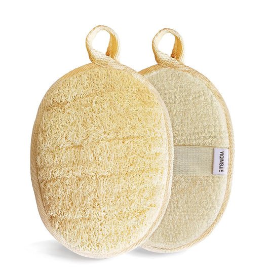 YIQINGJIE Natural Loofah Sponge Exfoliating Body Scrubber (2 Pack),Made with Eco-Friendly and Biodegradable Shower Luffa Sponge, Loofah for Women and Men, Beige