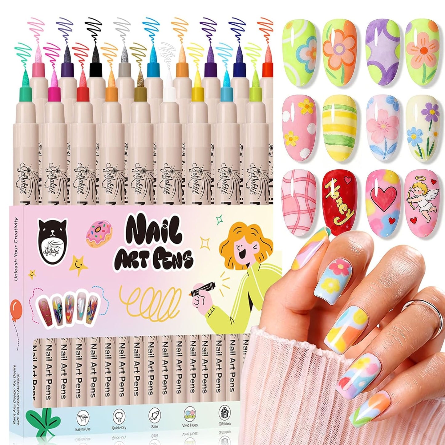 18 Color 3D Nail Art Pens Set, 0.7MM Nail Polish Pens for Nail Art Dotting Pen Drawing Painting Liner Brush for DIY Nail Design, Home & Salon Manicure Tools
