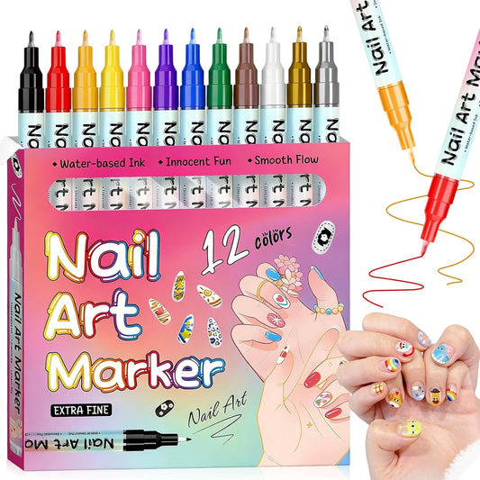 12 Colors Magiart Waterproof Nail Art Pen, Nail Art Pens Set,Waterproof Nail Art Pen, Nail Art Marker Drawing Painting Liner Pen,DIY Nail Art Beauty Adorn Manicure Tool, 0.5mm Precision Tip, Quick Dry