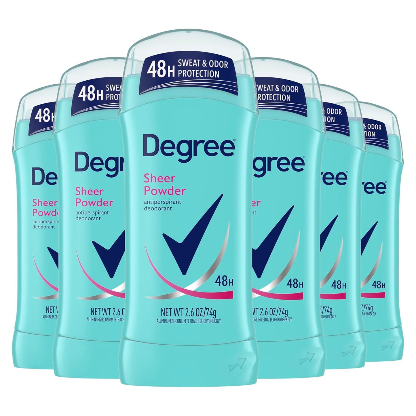 Degree Original Antiperspirant Deodorant Sheer Powder Pack of 6 48-Hour Sweat & Odor Protection Antiperspirant for Women 2.6 oz