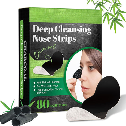 Pore Strips,Natural Charcoal Deep Cleansing Pore Strips ，Nose Strips for Blackheads，Black Heads Removal for Nose Face，Deep Cleansing for All Skin Types(80pcs)
