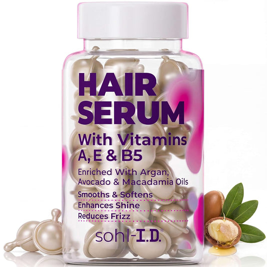 sohl-I.D. Hair Serum for Frizzy Hair, Treatment for Dry & Damaged Strands, Suitable for Curly Hair, Aceite y Gotas para el Cabello, Tratamiento para Cabello Seco y Maltratado, Smooth & Shine Capsules