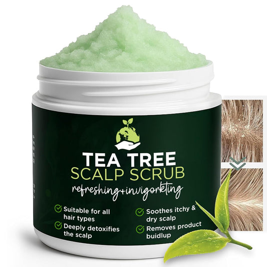 Tea Tree Scalp Scrub | Itchy & Dry Scalp Care with Tea Tree Oil, Quartz Powder & Sea Salt | Gently Exfoliates, Helps Reduce Flakes, Supports Healthy Hair Growth & Scalp Balance