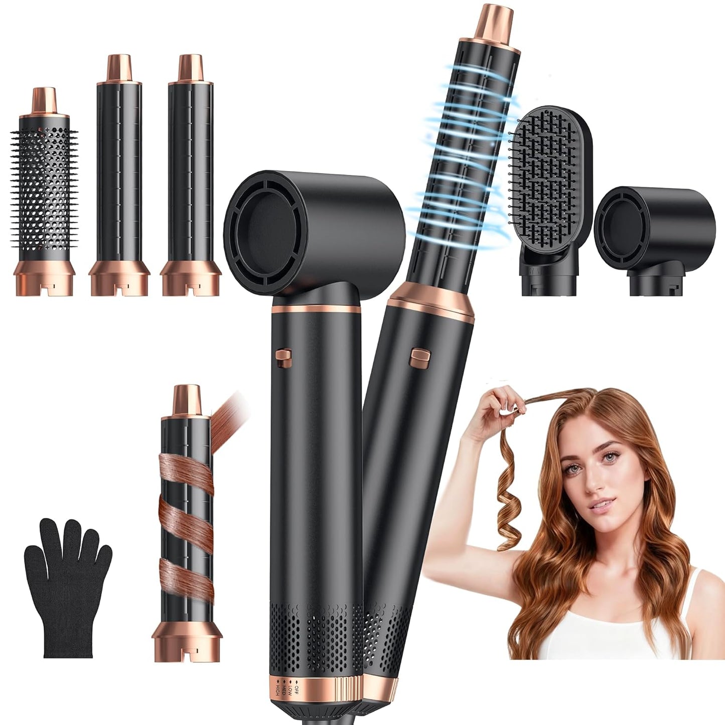 5 in 1 Blow Dryer Brush, Upgrade Hair Dryer Brush Air Curler Air Curling Wrap Styler, Detachable Hot Air Brush Negative Ion Curling Brush Iron, Hair Styling Tools for Drying Curling Straightening