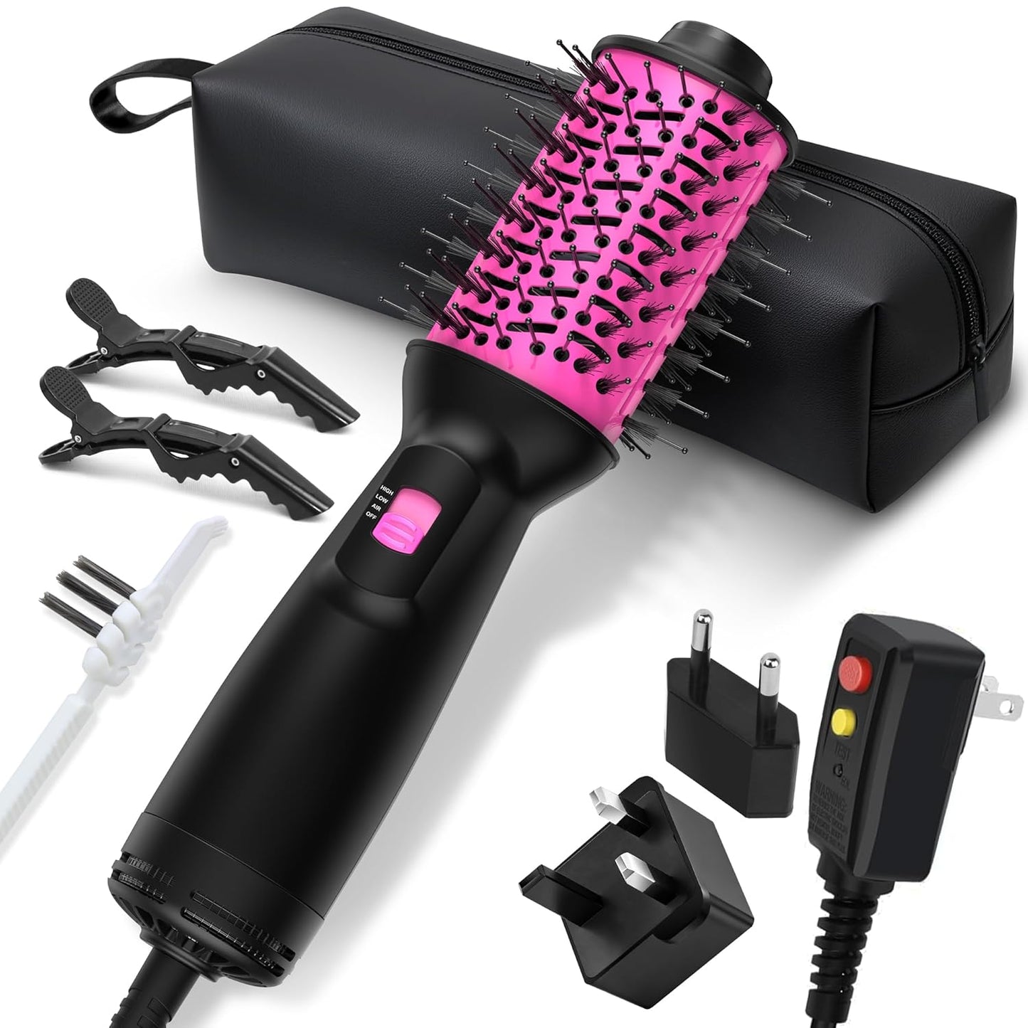 Dual Voltage Travel Hair Dryer Brush (100V-240V), Automatic Hot Air Brush with EU&UK Plug, 2 Inch Oval Barrel One Step Blow Dryer Brush and Negative Ion Anti-frizz Styling Brush