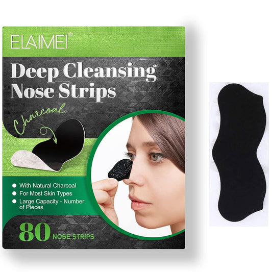 ELAIMEI Pore Strips, 80 Pcs, Natural Charcoal Blackhead Remover Strips for All Skin Types, Pore Deep Cleansing & Minimizing Nose Strips, Instant Unclogging