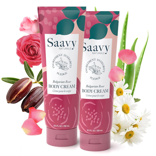 Saavy Naturals Deeply Hydrating Body Cream for Dry Skin – Nourishing Shea Butter, Plant-Based & Sustainably Sourced – Bulgarian Rose – 8.5 fl oz, 2 pack