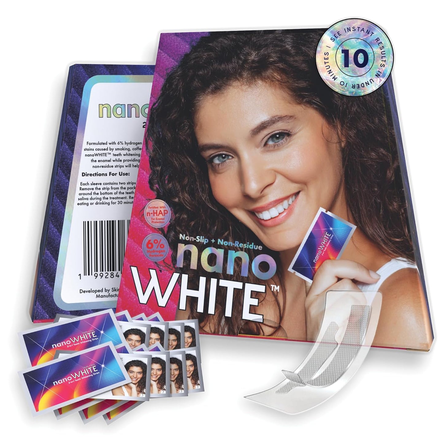 2-in-1 Teeth Whitening Strips | Professional Hydrogen Peroxide + Enamel-Repairing Nano-Hydroxyapatite | 28 No-Residue, Non-Slip Strips | Up to 8 Shades Whiter | Safe for Sensitive Teeth