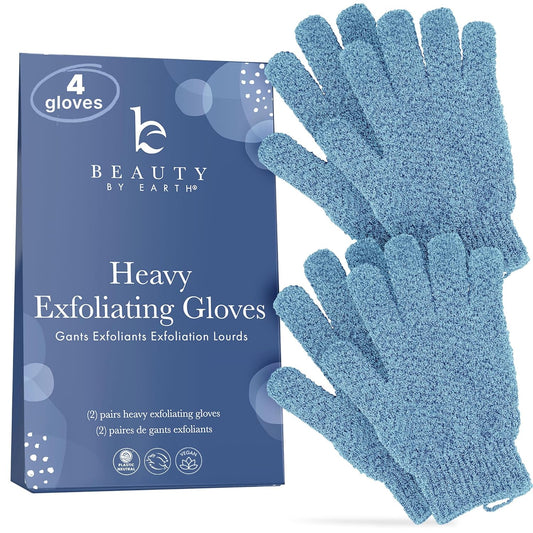 Exfoliating Glove (4 pcs, 2 Pairs) - Heavy Shower Gloves for Body Scrub, Exfoliates & Removes Dead Skin