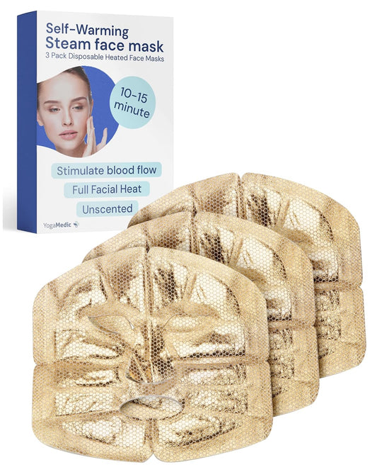 YOGAMEDIC Self-Heating Steam Mask - Disposable Face Heating Pad for Relaxation & Travel, 3 Pack