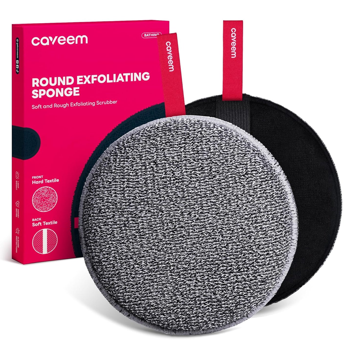 Caveem Exfoliating Body Scrubber, Bath and Body Scrub Buffer, Body Exfoliator for Remove Dead Skin, Gentle and Rough Lightweight Sponge for Shower (2 Pack)